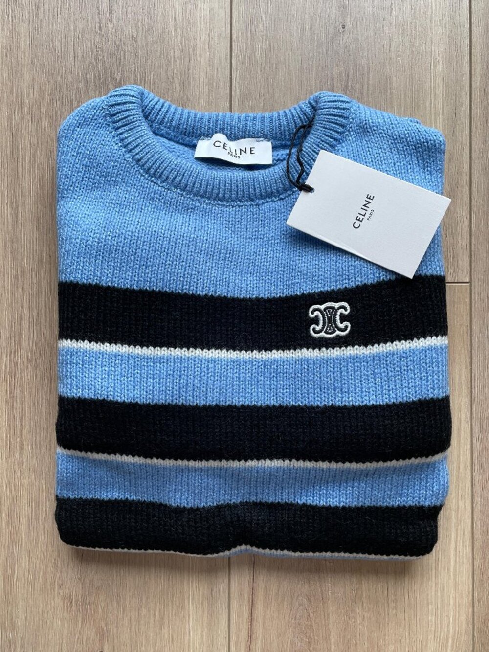 XL Celine Men's Blue Wool Sweaters Crew Neck Casual